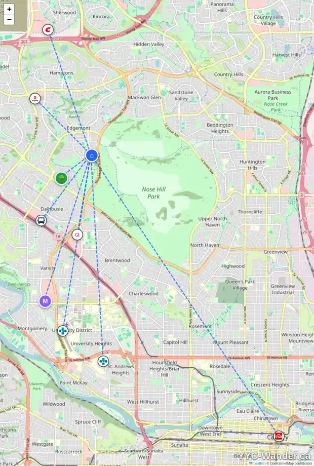 Daily accessibility map for 184 EDENWOLD DR NW, Calgary showing nearby schools, grocery stores, parks, LRT stations and nearby amenities