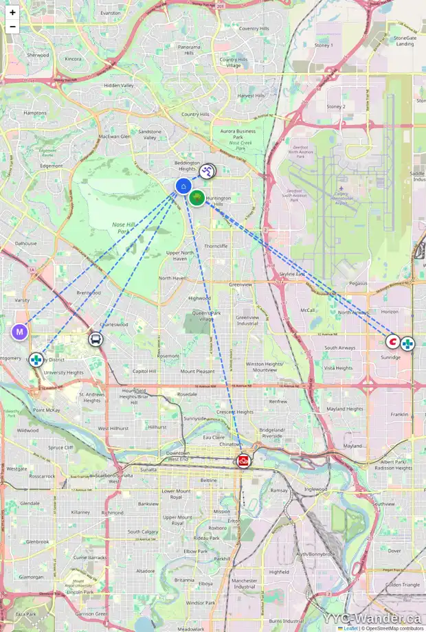 Daily accessibility map for 1164 HUNTERSTON HL NW, Calgary showing nearby schools, grocery stores, parks, LRT stations and nearby amenities