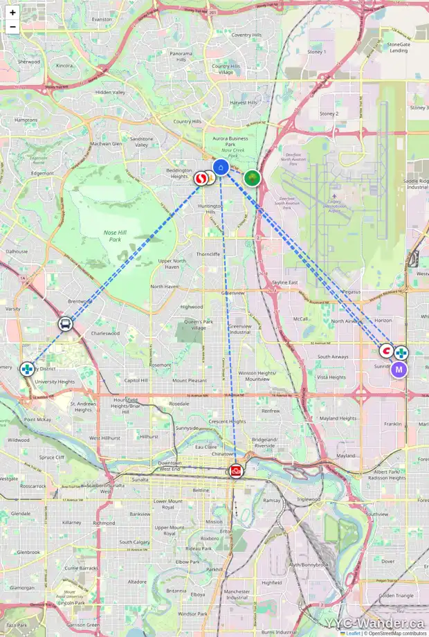 Daily accessibility map for 7 BEDDINGTON GR NE, Calgary showing nearby schools, grocery stores, parks, LRT stations and nearby amenities