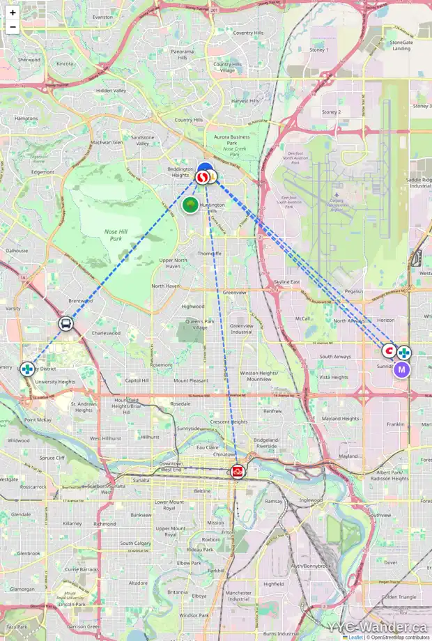 Daily accessibility map for 8311 CENTRE ST NW, Calgary showing nearby schools, grocery stores, parks, LRT stations and nearby amenities