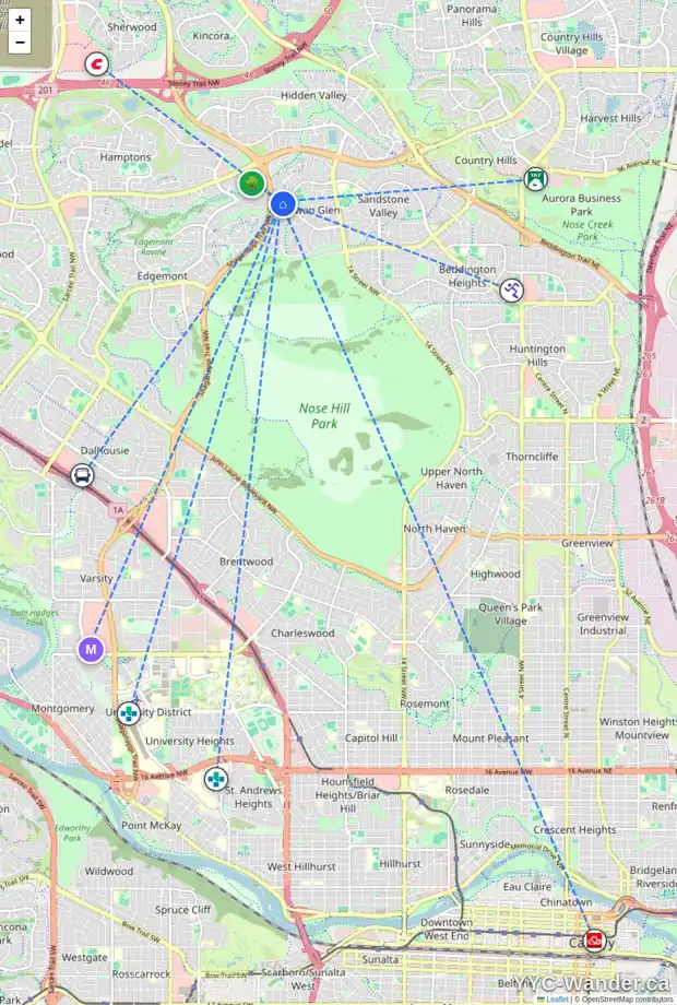 Daily accessibility map for 52 MACEWAN PARK CL NW, Calgary showing nearby schools, grocery stores, parks, LRT stations and nearby amenities