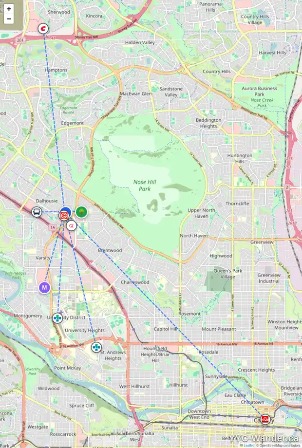 Daily accessibility map for 5716 DALMEAD CR NW, Calgary showing nearby schools, grocery stores, parks, LRT stations and nearby amenities