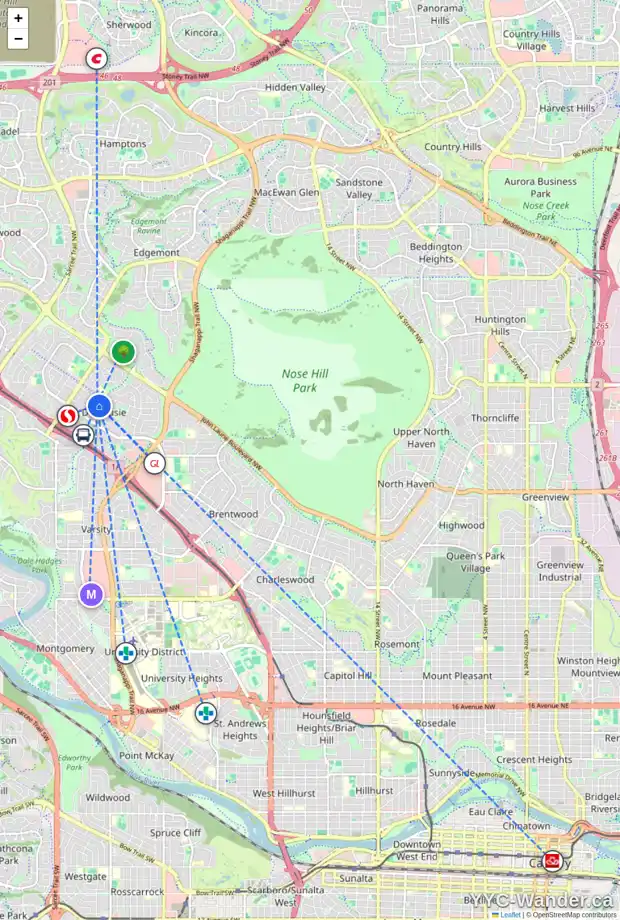 Daily accessibility map for 5860 DALFORD HL NW, Calgary showing nearby schools, grocery stores, parks, LRT stations and nearby amenities