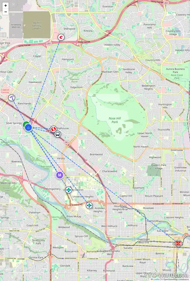 Daily accessibility map for 79 SILVER SPRINGS DR NW, Calgary showing nearby schools, grocery stores, parks, LRT stations and nearby amenities