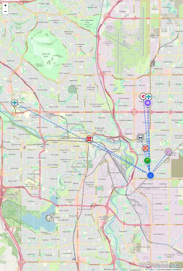 Daily accessibility map for 288 DOVERVIEW CR SE, Calgary showing nearby schools, grocery stores, parks, LRT stations and nearby amenities