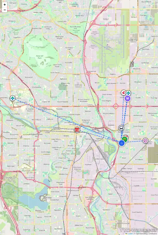 Daily accessibility map for 2041 27 ST SE, Calgary showing nearby schools, grocery stores, parks, LRT stations and nearby amenities
