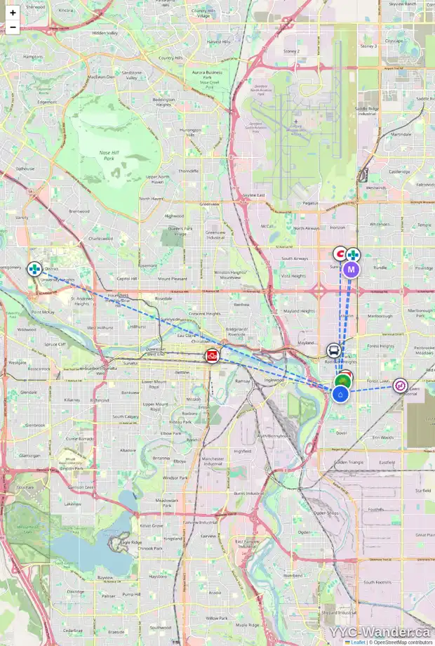 Daily accessibility map for 2048 BIRCH CR SE, Calgary showing nearby schools, grocery stores, parks, LRT stations and nearby amenities