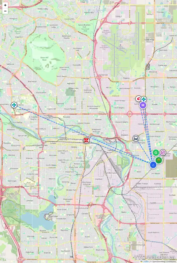 Daily accessibility map for 3038 DOVER RD SE, Calgary showing nearby schools, grocery stores, parks, LRT stations and nearby amenities
