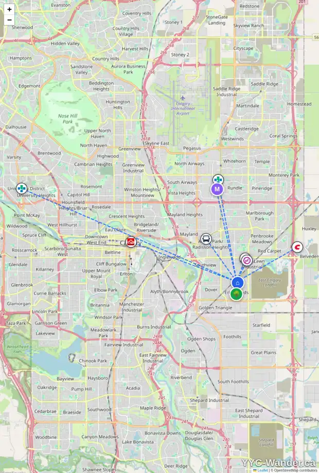 Daily accessibility map for 40 ERIN CROFT PL SE, Calgary showing nearby schools, grocery stores, parks, LRT stations and nearby amenities