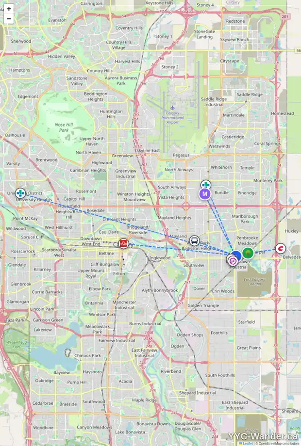 Daily accessibility map for 1542 52 ST SE, Calgary showing nearby schools, grocery stores, parks, LRT stations and nearby amenities
