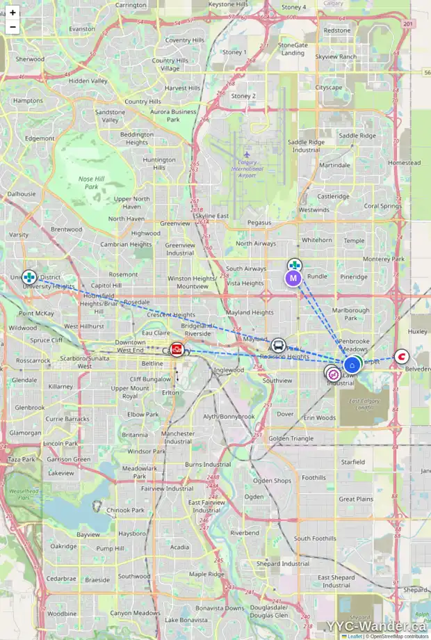 Daily accessibility map for 1347 PENNSBURG RD SE, Calgary showing nearby schools, grocery stores, parks, LRT stations and nearby amenities
