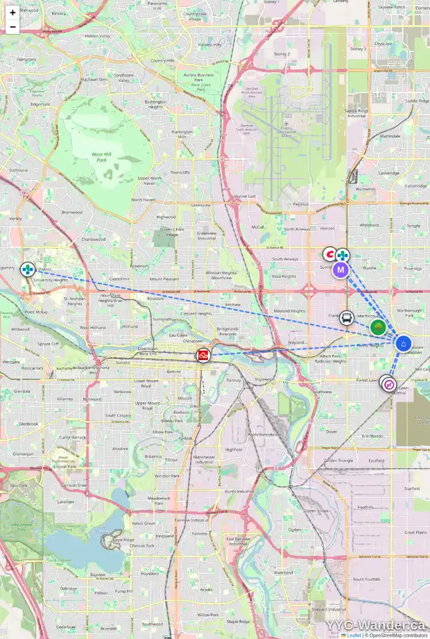 Daily accessibility map for 424 PENWORTH RI SE, Calgary showing nearby schools, grocery stores, parks, LRT stations and nearby amenities