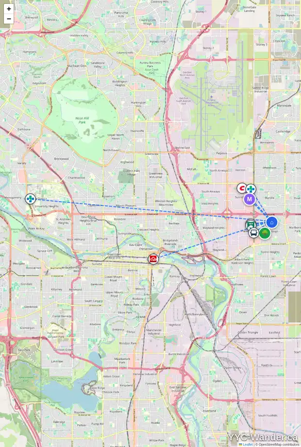 Daily accessibility map for 4598 MARBANK DR NE, Calgary showing nearby schools, grocery stores, parks, LRT stations and nearby amenities
