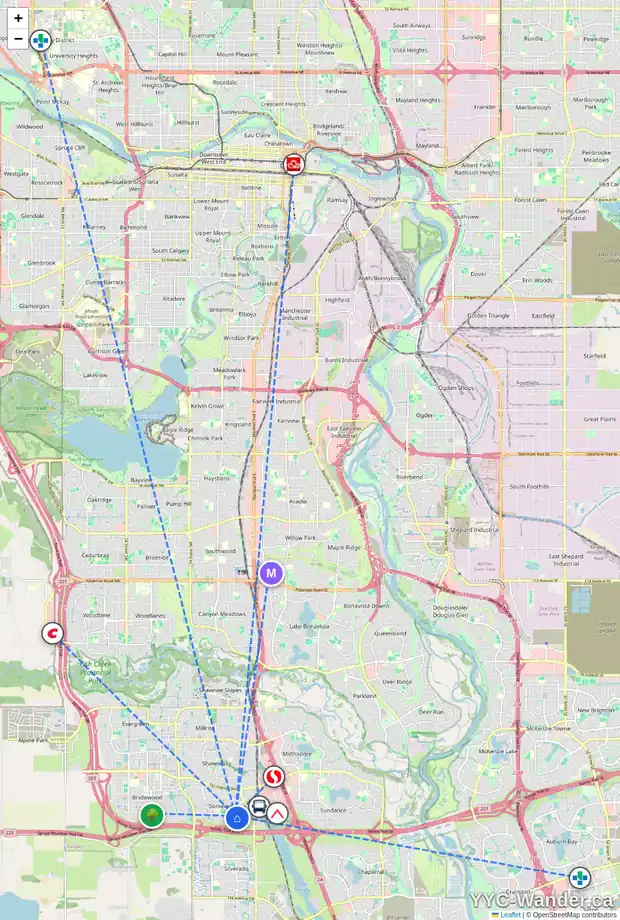Daily accessibility map for 859 SOMERSET DR SW, Calgary showing nearby schools, grocery stores, parks, LRT stations and nearby amenities
