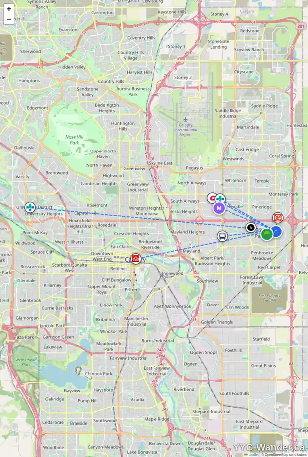 Daily accessibility map for 1015 MAITLAND WY NE, Calgary showing nearby schools, grocery stores, parks, LRT stations and nearby amenities