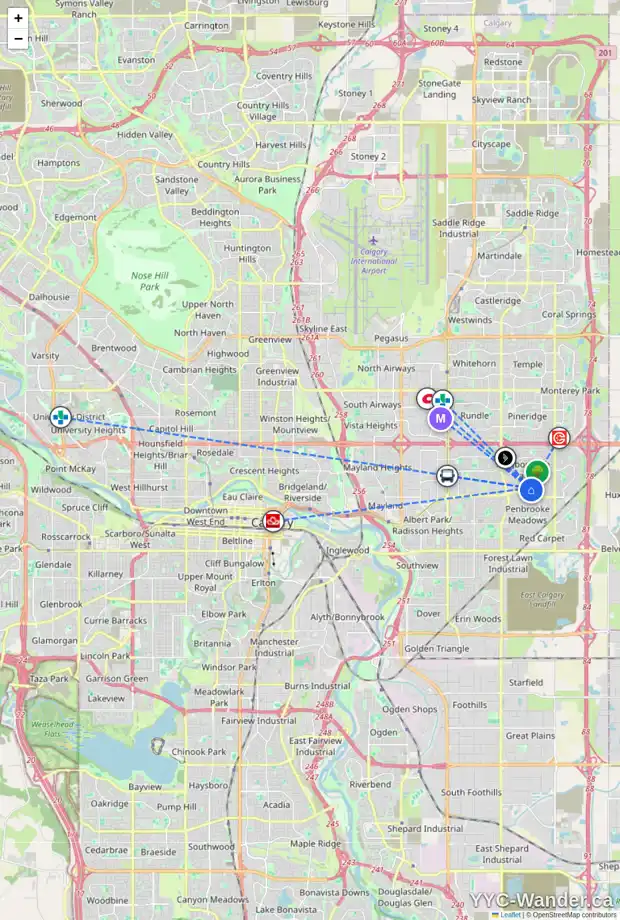 Daily accessibility map for 294 MADDOCK WY NE, Calgary showing nearby schools, grocery stores, parks, LRT stations and nearby amenities