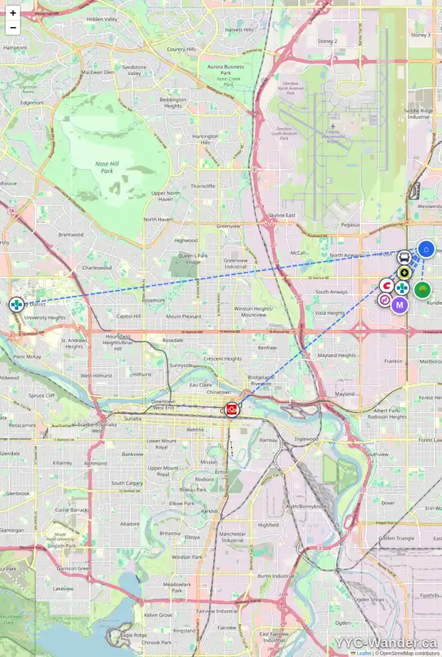 Daily accessibility map for 47 WHITERAM HL NE, Calgary showing nearby schools, grocery stores, parks, LRT stations and nearby amenities