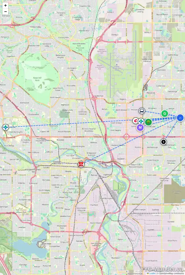 Daily accessibility map for 324 TEMPLETON CI NE, Calgary showing nearby schools, grocery stores, parks, LRT stations and nearby amenities