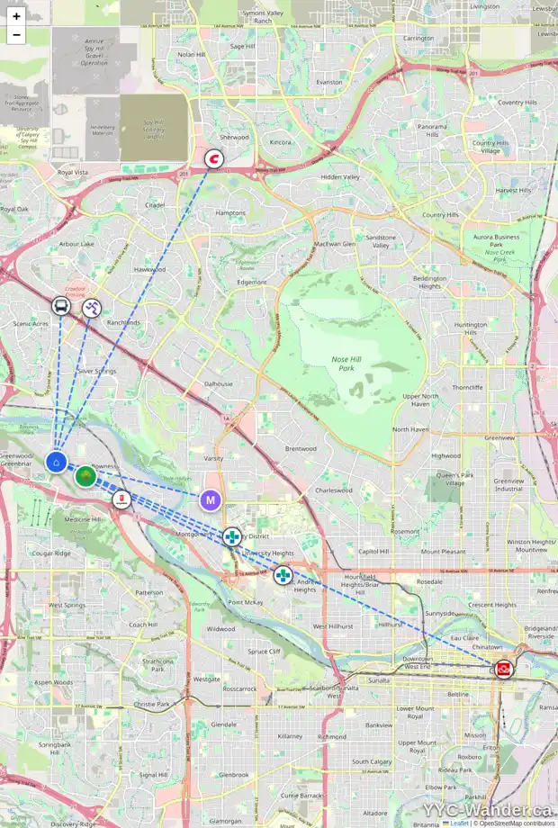 Daily accessibility map for 8528 34 AV NW, Calgary showing nearby schools, grocery stores, parks, LRT stations and nearby amenities