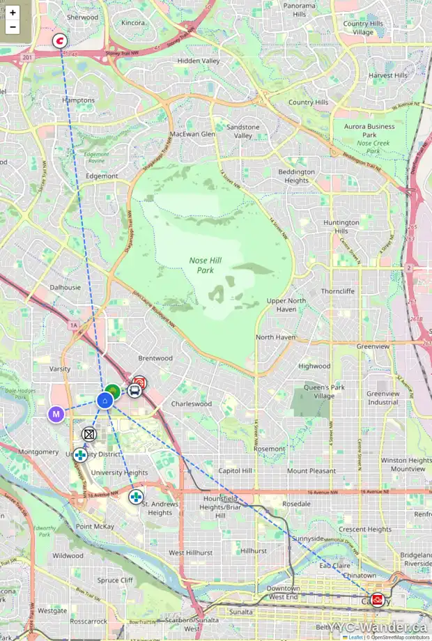 Daily accessibility map for 12 VARSVILLE PL NW, Calgary showing nearby schools, grocery stores, parks, LRT stations and nearby amenities