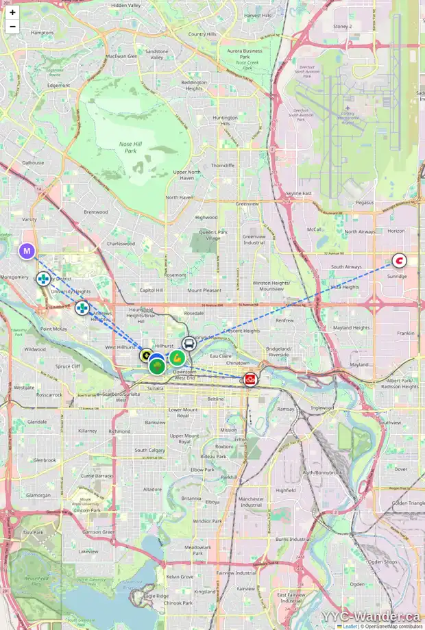 Daily accessibility map for 1722 BOWNESS RD NW, Calgary showing nearby schools, grocery stores, parks, LRT stations and nearby amenities