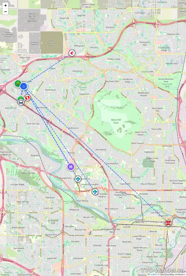 Daily accessibility map for 118 ARBOUR CREST CI NW, Calgary showing nearby schools, grocery stores, parks, LRT stations and nearby amenities