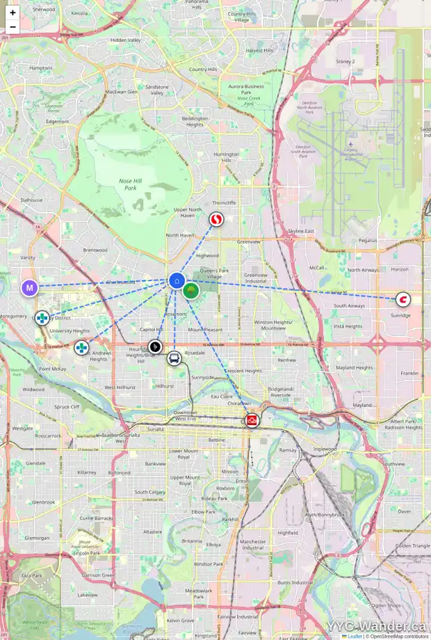 Daily accessibility map for 669 NORTHMOUNT DR NW, Calgary showing nearby schools, grocery stores, parks, LRT stations and nearby amenities