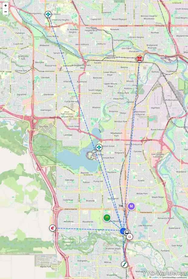 Daily accessibility map for 348 CANNIFF PL SW, Calgary showing nearby schools, grocery stores, parks, LRT stations and nearby amenities