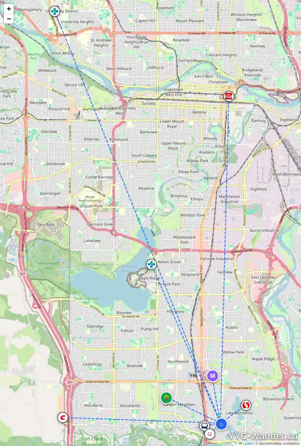 Daily accessibility map for 415 129 AV SE, Calgary showing nearby schools, grocery stores, parks, LRT stations and nearby amenities