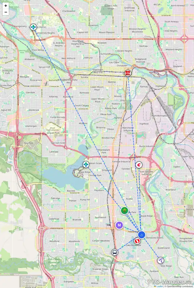 Daily accessibility map for 92 LAKE EMERALD RD SE, Calgary showing nearby schools, grocery stores, parks, LRT stations and nearby amenities