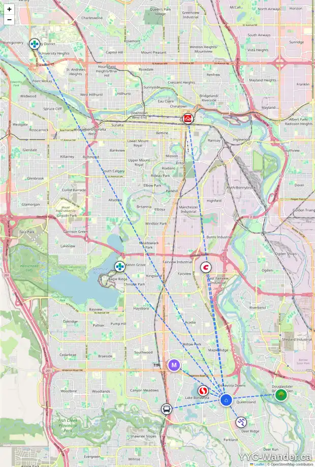 Daily accessibility map for 328 LAKE ONTARIO PL SE, Calgary showing nearby schools, grocery stores, parks, LRT stations and nearby amenities