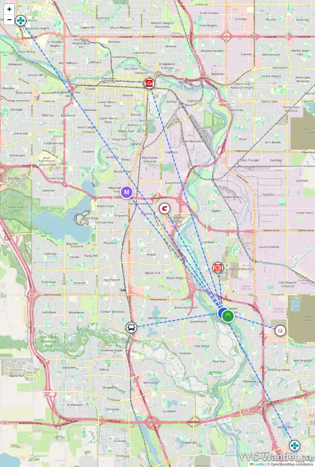 Daily accessibility map for 53 DOUGLASBANK GD SE, Calgary showing nearby schools, grocery stores, parks, LRT stations and nearby amenities