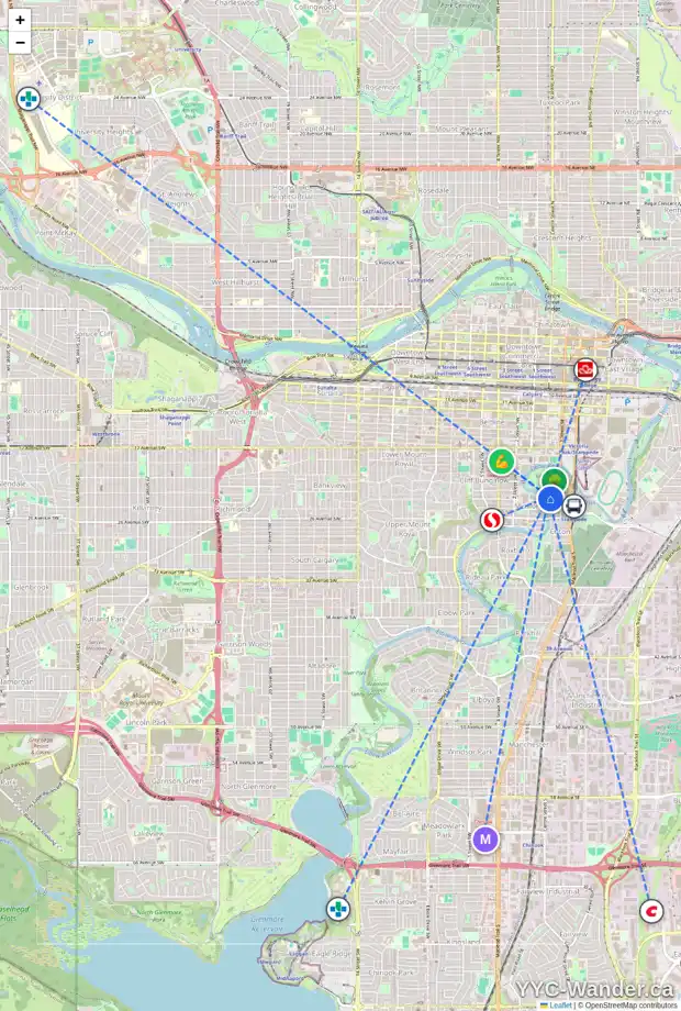 Daily accessibility map for 2322 ERLTON PL SW, Calgary showing nearby schools, grocery stores, parks, LRT stations and nearby amenities