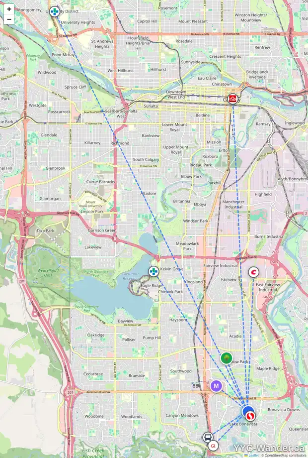 Daily accessibility map for 12212 LAKE LOUISE WY SE, Calgary showing nearby schools, grocery stores, parks, LRT stations and nearby amenities