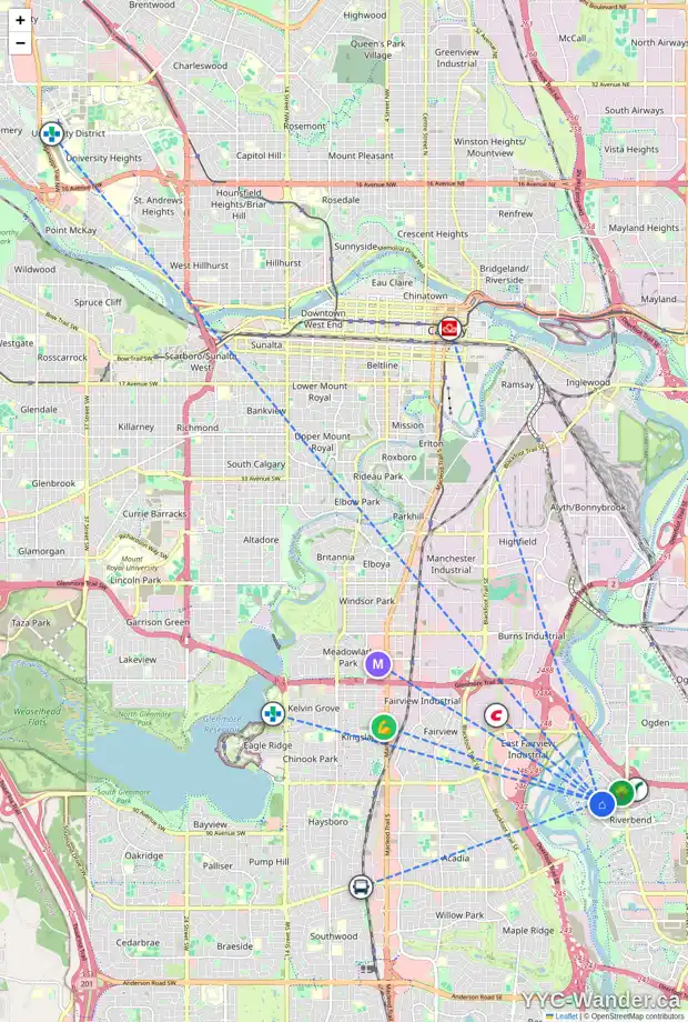 Daily accessibility map for 92 RIVERBROOK WY SE, Calgary showing nearby schools, grocery stores, parks, LRT stations and nearby amenities