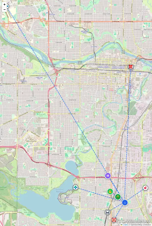 Daily accessibility map for 17 FENTON RD SE, Calgary showing nearby schools, grocery stores, parks, LRT stations and nearby amenities