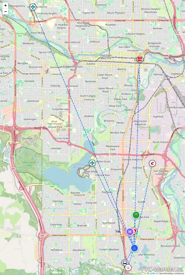 Daily accessibility map for 200 LAKE ADAMS CR SE, Calgary showing nearby schools, grocery stores, parks, LRT stations and nearby amenities