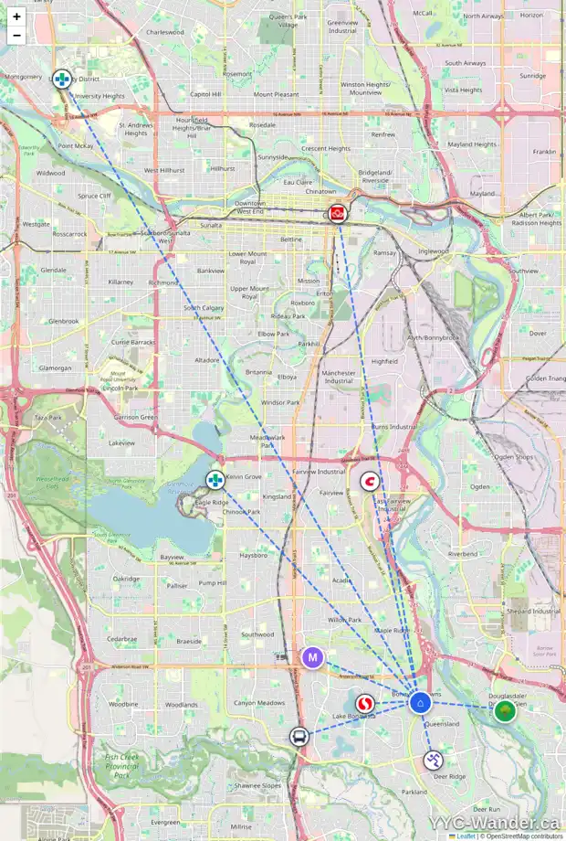 Daily accessibility map for 1261 LAKE SYLVAN DR SE, Calgary showing nearby schools, grocery stores, parks, LRT stations and nearby amenities