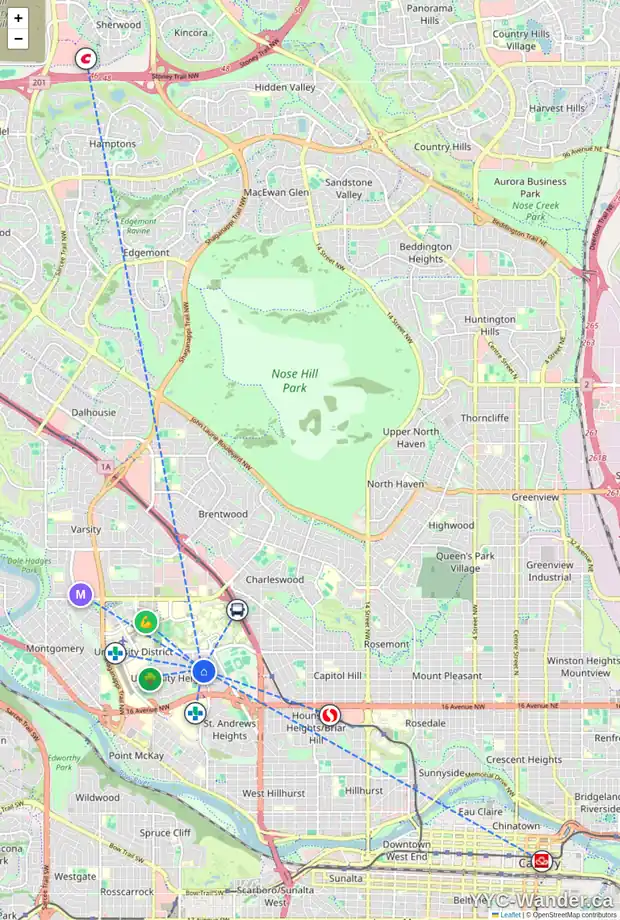 Daily accessibility map for 3031 UNDERHILL DR NW, Calgary showing nearby schools, grocery stores, parks, LRT stations and nearby amenities