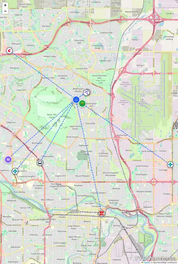 Daily accessibility map for 7808C HUNTERVIEW DR NW, Calgary showing nearby schools, grocery stores, parks, LRT stations and nearby amenities