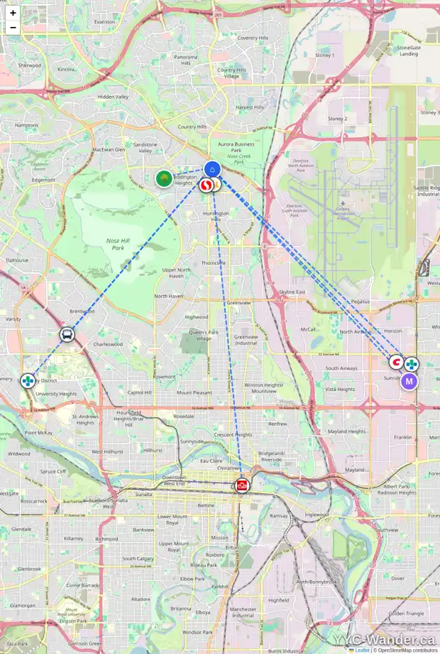 Daily accessibility map for 264 BEDDINGTON CI NE, Calgary showing nearby schools, grocery stores, parks, LRT stations and nearby amenities