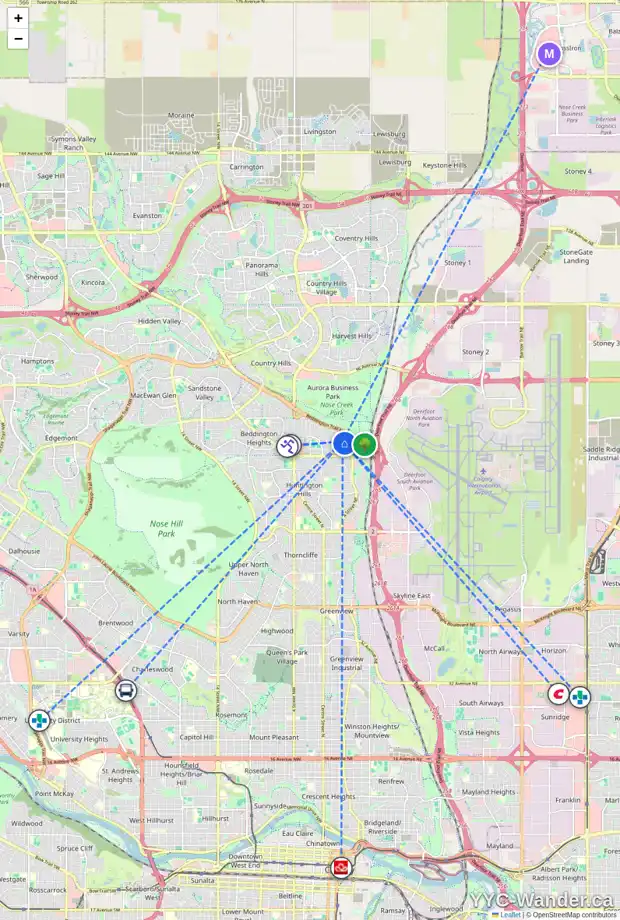 Daily accessibility map for 24 BEDFORD RD NE, Calgary showing nearby schools, grocery stores, parks, LRT stations and nearby amenities