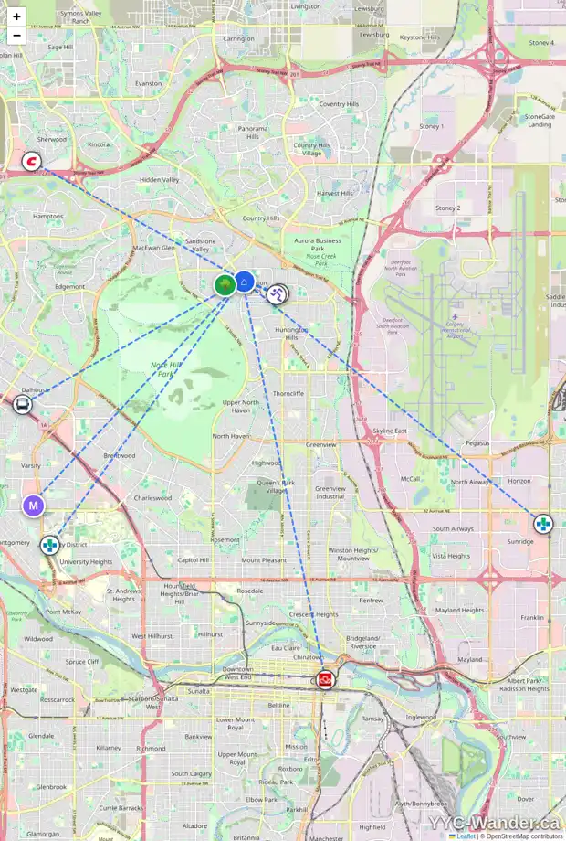 Daily accessibility map for 12 BERWICK CL NW, Calgary showing nearby schools, grocery stores, parks, LRT stations and nearby amenities