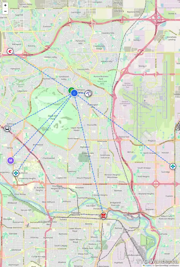 Daily accessibility map for 1121 BERKLEY DR NW, Calgary showing nearby schools, grocery stores, parks, LRT stations and nearby amenities