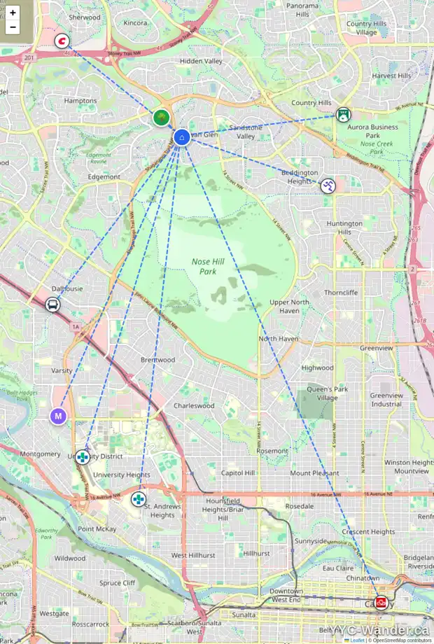 Daily accessibility map for 120 MACEWAN PARK CL NW, Calgary showing nearby schools, grocery stores, parks, LRT stations and nearby amenities