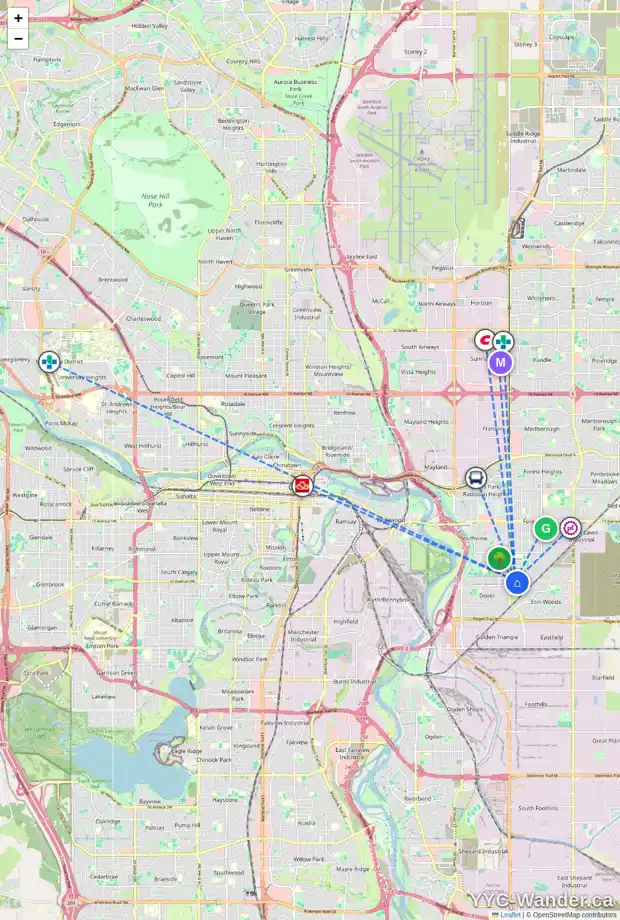 Daily accessibility map for 94 DOVERCLIFFE CL SE, Calgary showing nearby schools, grocery stores, parks, LRT stations and nearby amenities