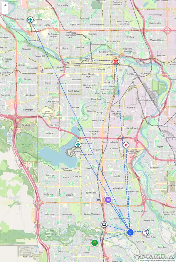 Daily accessibility map for 259 LAKE LUCERNE WY SE, Calgary showing nearby schools, grocery stores, parks, LRT stations and nearby amenities
