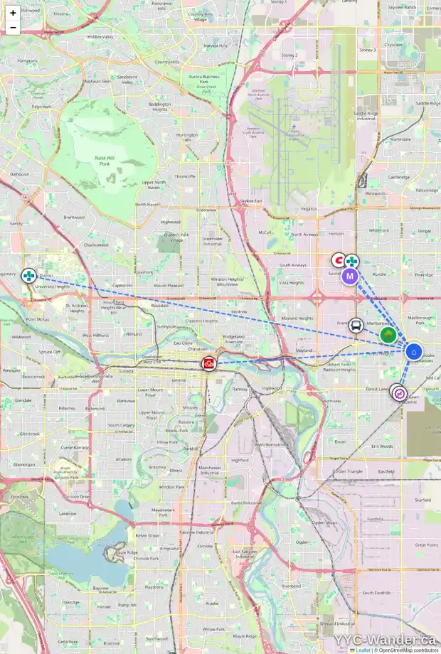 Daily accessibility map for 428 PENWORTH RI SE, Calgary showing nearby schools, grocery stores, parks, LRT stations and nearby amenities