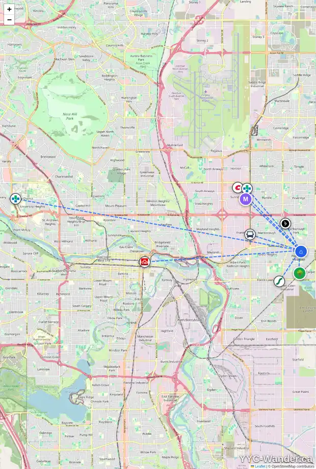 Daily accessibility map for 6151 PENWORTH RD SE, Calgary showing nearby schools, grocery stores, parks, LRT stations and nearby amenities