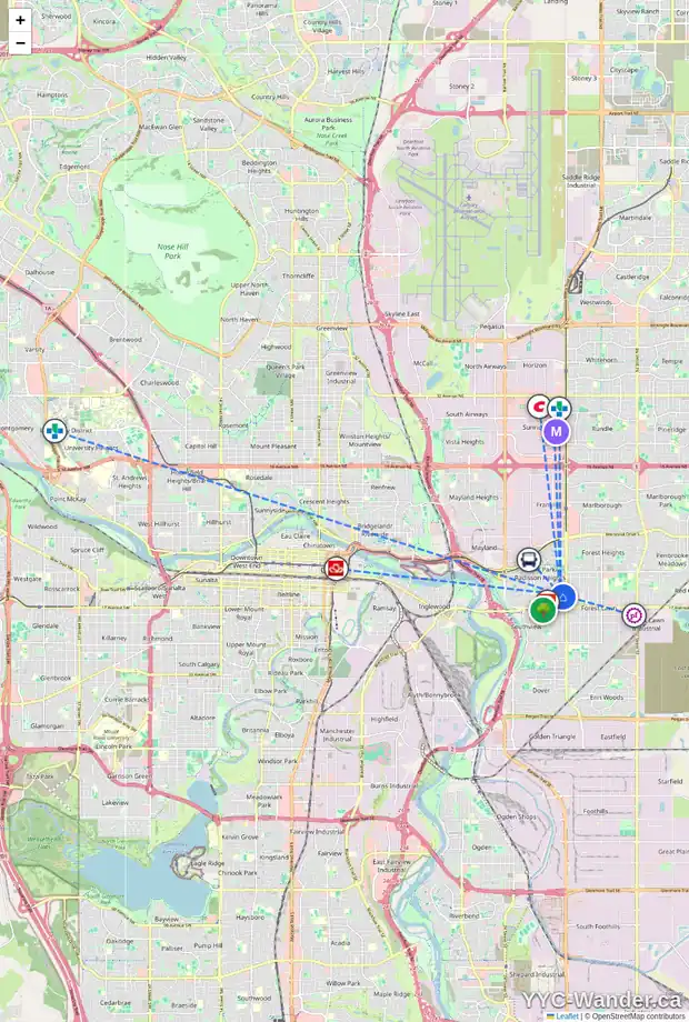 Daily accessibility map for 1511 35 ST SE, Calgary showing nearby schools, grocery stores, parks, LRT stations and nearby amenities
